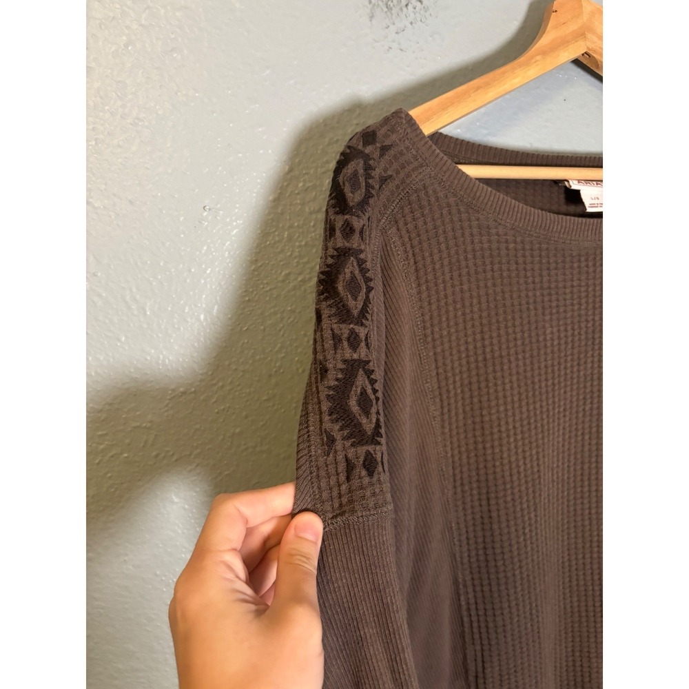 Ariat Womens Brown Waffle Knit Thermal Top Southwestern Embroidered Large - Picture 4 of 5